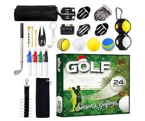 Calendrier de l'avènement du golf de Noël, calendrier de compte à rebours de Noël de 24 jours avec ornements sportifs | accessoires de golf Compteur de marqueur pour balles adultes decoraa