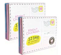 Calendrier de l'Avent 12 jours de Happy Mail, compte à rebours de papeterie avec autocollants, marque-pages et accessoires de bureau, fournitures de journal d'auto-soins, boîte surprise (2pcs)