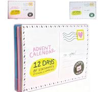 Calendrier de l'Avent 12 jours de Happy Mail, compte à rebours de papeterie avec autocollants, marque-pages et accessoires de bureau, fournitures de journal d'auto-soins, boîte surprise (1pcs)
