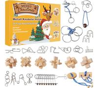 Calendrier de l'avent 2024 Casse Tete, Casse Tête en Bois et en Métal pour Cadeau Noël Enfant Adulte, Puzzle 3D pour Garçons Filles, 24 Jours de Surprise Calendrier du Compte à Rebours