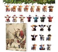Calendrier de l'Avent 2024 en forme de vache des Highlands - Compte à rebours de Noël unique avec breloque animal de la ferme, calendrier de l'Avent animal de la ferme pour , parents, famille