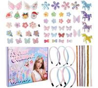 Calendrier de l'Avent 2024 Enfant Fille, Kit de Fabrication de Bandeaux pour Filles Accessoires de Cheveux DIY Enfant 6 Serre-tête Bricolage Cadeau d'anniversaire pour Fille Jouet pour Filles 5-12 Ans