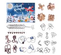 Calendrier de l'Avent 2024 pour adultes - 24 pièces de serrures puzzle intelligentes en métal - Locks Luban - Casse-tête et nain de Noël - Pour adultes (bleu, 40 x 27,7 x 5 cm)