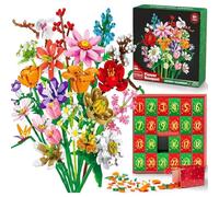 Calendrier de l'Avent 2024 pour enfants adultes adolescents, calendrier de compte à rebours de Noël avec bouquet de fleurs, briques de fleurs sauvages artificielles, coffret cadeau (A)
