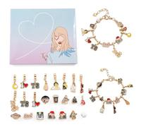Calendrier de l'Avent 2024 pour filles, calendrier compte à rebours de 24 jours, kit de fabrication de bijoux, boîte aveugle, 22 perles à breloques, 2 bracelets pour adolescentes et femmes (lot O)