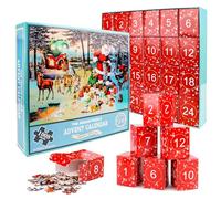 Calendrier de l'Avent 2024 - Puzzle de Noël - Prépare des cadeaux - 24 boîtes de 1008 pièces - Compte à rebours pour Noël, adultes et enfants - Décoration d'intérieur (bleu)