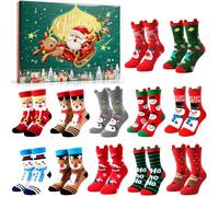 Calendrier de l'Avent 2025,12 Paires Chausse-ttes de Noël, Calendrier de l'avent Chaussettes, Chaussettes Noel avec Motifs de Noël, Christmas Socks pour l'Avent et les fêtes de famille