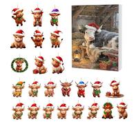 Calendrier de l'Avent 2025,24 Days 2D Acrylic Ornaments with Countdown, Yak Avents Calendriers for Xmas Tree Window Wall Door Cars View Mirror Decors (E)