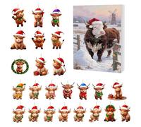 Calendrier de l'Avent 2025,24 Days 2D Acrylic Ornaments with Countdowns, Yak Avents Calendriers for Xmas Tree Window Wall Door Cars View Mirrors Decors (E)