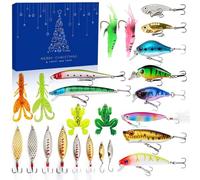 Calendrier de l'Avent 2025, 24 jours - Ensemble de leurres de pêche - Calendrier de l'Avent de Noël - Compte à rebours pour les amateurs de pêche (lot E)