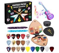 Calendrier de l'Avent 2025, 24 médiators Rock Around Musique avec 20 médiators et 2 médiators Oud, cadeaux de Nouvel An et de Noël pour guitaristes, basses, ukulélés rock (A)