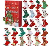 Calendrier de l'Avent 2025 - 24 paires de chaussettes de Noël pour femme - Boîte cadeau - Décoration de Noël - Chaussettes douillettes chauffantes pour femmes et hommes