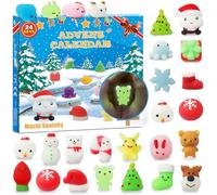 Calendrier de l'Avent 2025, 24 Squishy Mochi dont Mochi Père Noël Lumineux pour Garçons Filles Enfants, Différentes Surprises Chaque Jour, Non Toxiques, Réutilisables, Mignons et Adorables pour Noël