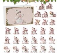 Calendrier de l'Avent 2025, 26 décorations uniques en acrylique, décorations plates 2D à suspendre avec lettres roses pour sapin de Noël et compte à rebours des vacances, coffret cadeau prêt à offrir