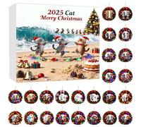Calendrier de l'Avent 2025 2D adorable couronne de chat ornement calendrier de l'avent 24 couronnes plates 2D ornement double imprimé