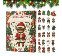 Calendrier de l'Avent | 2025 2D Figurines Highland Cow Advent,Calendrier de compte à rebours de Noël - Pour bureau, magasins, chambre à coucher, fenêtre, porte, voiture, cuisine, église, fête de