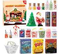 Calendrier de l'Avent 2025 Accessoires Lutin Farceur de Noel Enfant, 24 Pcs Miniature Maison de Poupee Nourriture et Boissons Kit, Calendrier Avent Maquette Cadeau Jouet de 3 Ans et Plus Kinder