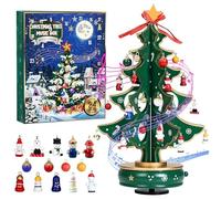 Calendrier de l'Avent 2025, arbre de Noël musical en bois - Décoration avec 24 mini décorations de Noël et 1 couronne d'étoile, calendrier de l'Avent 2025, arbre de Noël musical en bois avec boîte à