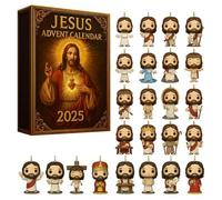 Calendrier de l'Avent 2025 avec 24 figurines de Jésus pour décorations de sapin de Noël, crèche de Noël amusante en acrylique (doré, 1 pièce)