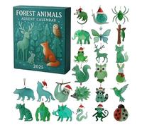Calendrier de l'Avent 2025 avec animaux de la forêt, calendrier de Noël de 24 jours avec ornements d'animaux en acrylique, jolies décorations à suspendre pour les amoureux de la nature et des animaux