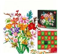Calendrier de l'Avent 2025 avec blocs de construction « Bouquet de fleurs », calendrier de compte à rebours de Noël de 24 jours, comprenant 24 types de fleurs, cadeau de Noël pour enfants