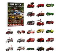 Calendrier de l'Avent 2025 avec camion de pompiers, calendrier de Noël de 24 jours avec camions de pompiers classiques et modernes, ensemble de décorations sur le thème des pompiers pour décoration