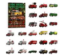 Calendrier de l'Avent 2025 avec camion de pompiers, calendrier de Noël de 24 jours avec camions de pompiers classiques et modernes, ensemble de décorations sur le thème des pompiers pour décoration
