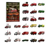 Calendrier de l'Avent 2025 avec camion de pompiers, calendrier de Noël de 24 jours avec camions de pompiers classiques et modernes, ensemble de décorations sur le thème des pompiers pour décoration