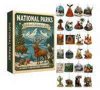 Calendrier de l'Avent 2025 avec décorations de collection des parcs nationaux américains, calendrier de l'Avent 24 jours avec compte à rebours surprise de 24 jours (vert)