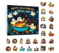 Calendrier de l'Avent 2025 avec fantôme de lecture d'Halloween | Calendrier de l'Avent 2025 en acrylique 2D pour fêtes de fin d'année, collectionneurs, arbre, salon, porte (bleu-A)