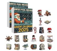 Calendrier de l'Avent 2025 avec motif d'arcade de pixels, Père Noël, Arcade, compte à rebours de jeu rétro de 24 jours, avec mini ornements pixels, bleu, 2 pièces
