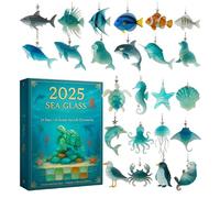 Calendrier de l'Avent 2025 avec vie marine en verre de mer, compte à rebours de 24 jours avec des décorations d'animaux marins charmantes et réalistes pour les décorations de fête et décoration