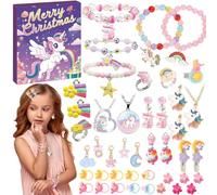 Calendrier de L'avent 2025 Bijoux Licorne Fille, Bijoux pour Enfants, Bracelets, Bagues, Kits de Fabrication Jouets pour Filles de 3 4 5 6 7 8 Ans, Kits de Bricolage Calendriers de l'Avent Cadeau Noel