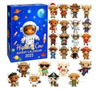 Calendrier de l'Avent 2025, calendrier de l'Avent 2025, calendrier de Noël avec 24 mini décorations uniques en forme de vache des Highlands, cadeaux de Noël (B)