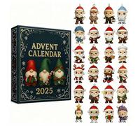 Calendrier de l'Avent 2025, calendrier de l'Avent 24 jours avec 24 pendentifs en acrylique, figurines de nains 2D, décoration d'arbre de Noël pour cadeau
