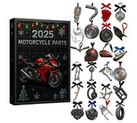 Calendrier de l'Avent 2025 - Calendrier de l'Avent 24 jours avec pièces et outils de moto plats 2D - Décoration pour hommes, cyclistes et amateurs de motos