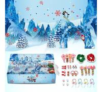 Calendrier de l'Avent 2025 - Calendrier de l'Avent surprise avec anneau à cheveux - 24 compartiments pour accessoires et décorations pour enfants (bleu ciel, 31 x 22 x 5 cm)