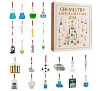 Calendrier de l'Avent 2025, calendrier de Noël de 24 jours avec expériences de chimie, pendentifs à suspendre en acrylique 2D sur le thème de la science, pour enseignant, amateur de science (blanc, 2