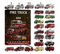 Calendrier De L'Avent 2025, Camion Pompiers Avents Calendriers 2025, 24 Days 2D Acrylic Ornaments With Countdown, Camion Pompiers Ornement Noël Rebours Calendrier For Tree Window Wall Door