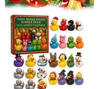 Calendrier de l'Avent 2025 « Canard en caoutchouc Doigts d'honneur » - Compte à rebours de Noël de 24 jours avec 24 canards uniques, cadeau amusant et surprise à collectionner pour adultes (1PCS)