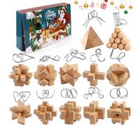 Calendrier de l'Avent 2025 Casse Tete, 24 Jours de Calendrier du Compte à Rebours avec Casse Tête en Bois et en Métal Puzzle, Compte à Rebours Puzzle Logique Cadeaux de Noël, pour Enfant Adulte