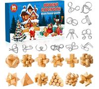 Calendrier de l'Avent 2025 Casse-Tête pour Enfants - 24 jours de Noël avec Casse-Têtes en Métal et en Bois, Puzzles 3D, Tests de QI et Jeux de Démêlage pour Filles, Garçons, Adolescents et Homme