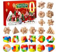 Calendrier de l'Avent 2025 Casse-Tête pour Enfants - 24 jours de Noël avec Casse Têtes en Plastiques et en Bois, Puzzles 3D, Tests de QI et Jeux de Démêlage pour Filles, Garçons, Adolescents et Homme