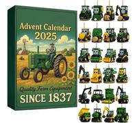 Calendrier de l'Avent 2025, compte à rebours de Noël 24 jours avec mini ornements de tracteur, collection vintage sur le thème de la ferme pour les agriculteurs et les amateurs (A)