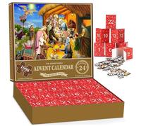 Calendrier de l'Avent 2025 - Crèche de Noël - 1008 pièces - Puzzle religieux de Noël - 24 boîtes - La naissance de Jésus - Pour adultes - Décoration d'intérieur chrétienne