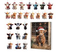 Calendrier de l'Avent 2025 de 24 jours avec motif vache des Highlands, calendrier de compte à rebours de Noël 2D pour décoration d'arbre de Noël 2D, coffret cadeau de Noël pour enfants et familles