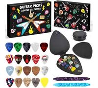 Calendrier de l'Avent 2025 des Médiator Guitare avec 20 Médiators en Celluloïd et Bois, 2 Médiators pour Oud, Porte-Médiators et Étui en Métal, Cadeaux de Noël pour Passionnés de Guitare
