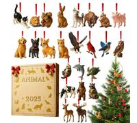 Calendrier de l'Avent 2025 en acrylique 2D en forme d'animal - Décoration de vacances 2D - Pour porte d'entrée, bureau, couronne, escalier, rebord de fenêtre, cheminée, mur, jardin, cour, étude
