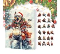 Calendrier de l'Avent 2025 en acrylique 2D pour décoration de 24 jours | Pendentif en forme de chien sur une moto - Pour arbre, fenêtre, mur, porte, rétroviseur de voiture, maison, famille