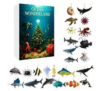 Calendrier de l'Avent 2025 en direct - 24 pièces - Décorations d'animaux marins pour sapin de Noël, calendrier de compte à rebours unique sur le thème de la vie marine, cadeau pour les familles, les